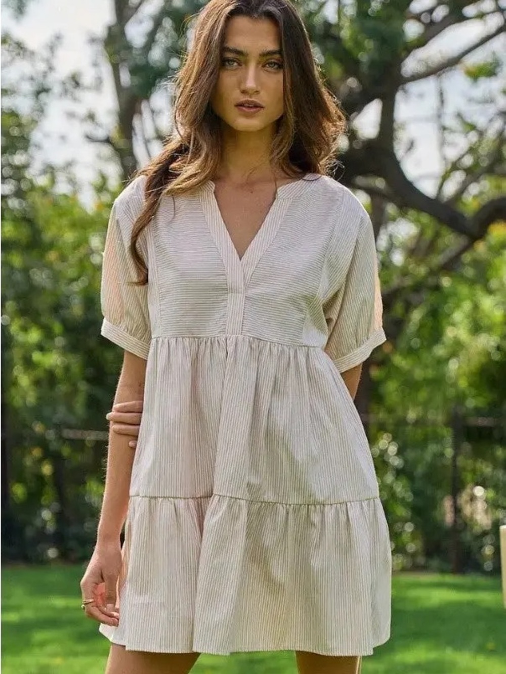 Boutique yellow and cream stripe dress